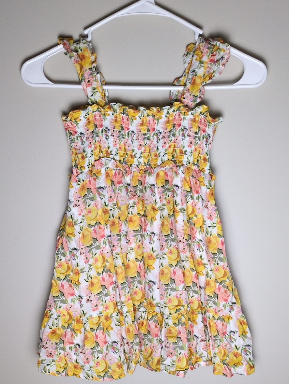 Janie & Jack The Emily Yellow Floral Smocked 100% Cotton Dress Size 5